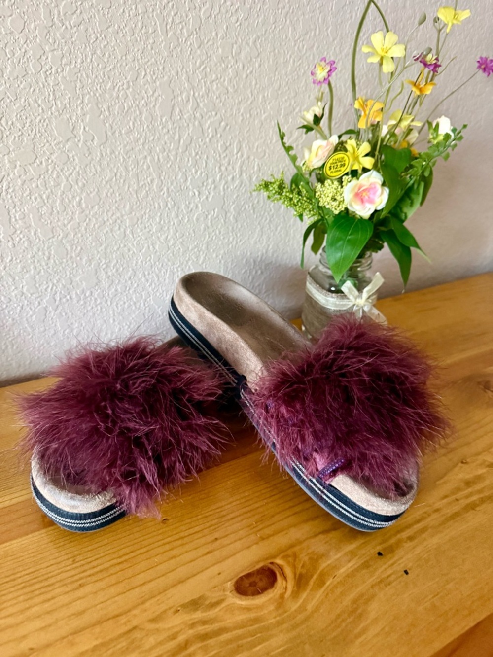 Brunello Cucinelli Burgundy Feather Slide Mules